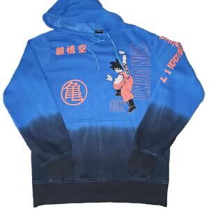 Dragon Ball Z Blue Hoodie Goku Print Kangaroo Pocket Unisex Pullover M